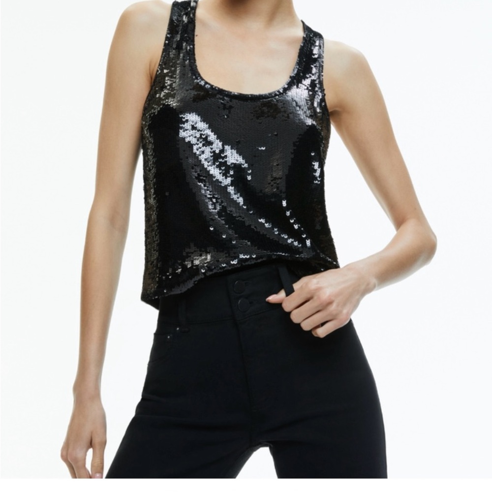 Alice + Olivia Black Sequin Tank Top